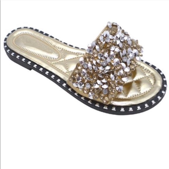 ‼️LAST ONE!!‼️Gold rhinestone embellished h sandal - Picture 5 of 7
